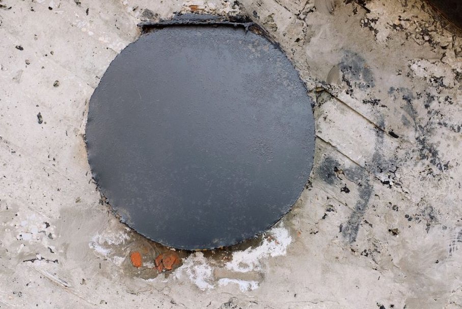 Illustration of septic tank riser and lid installation